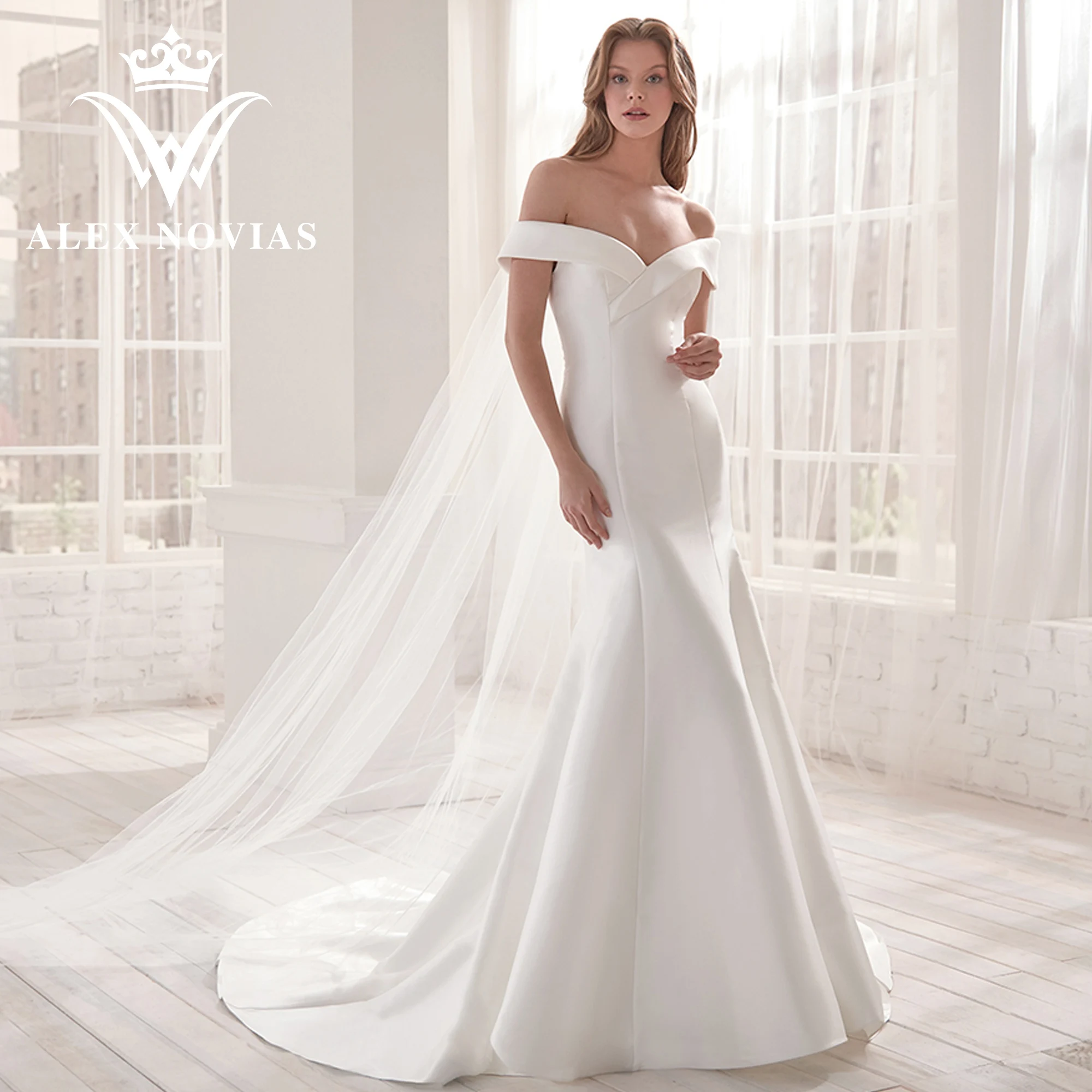 Свадебное атласное платье с открытыми плечами ALEX NOVIAS, винтажное привлекательное свадебное платье на молнии с открытой спиной и юбкой-годе, 2023
Свадебное атласное платье с открытыми плечами ALEX NOVIAS, винтажное привлекательное свадебное платье на молнии с открытой спиной и юбкой-годе, 2023