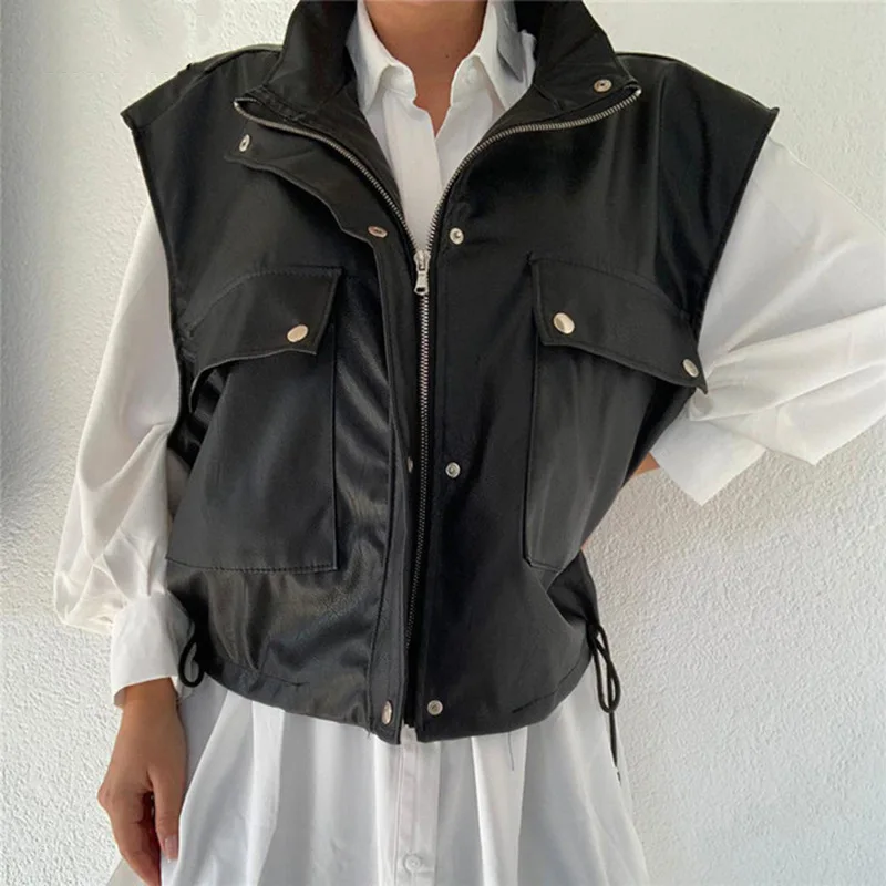 Faux Leather Vest Women Autumn New Sleeveless PU Leather Jacket Loose Leather Motorcycle Jackets
Faux Leather Vest Women Autumn New Sleeveless PU Leather Jacket Loose Leather Motorcycle Jackets