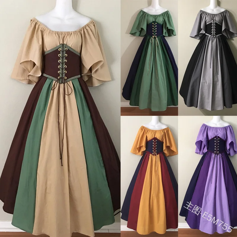 New Women Medieval costume dress cold shoulder maxi vintage Renaissance cosplay dress tie up corset waist
New Women Medieval costume dress cold shoulder maxi vintage Renaissance cosplay dress tie up corset waist