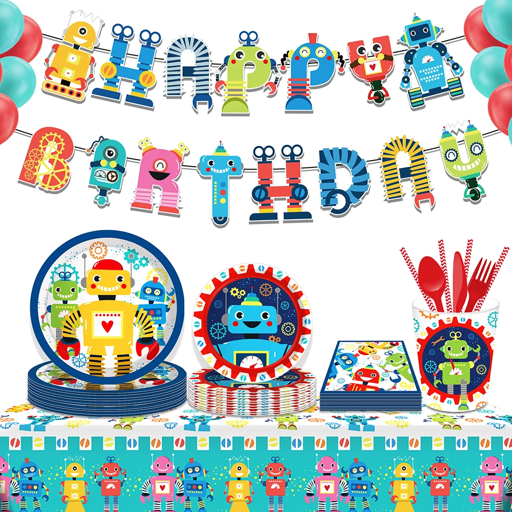 Kids Cartoon Electric Robot Birthday Party Disposable Tableware Sets Tablecovers Banner Cake Stand Baby Shower Party Decorations 
Kids Cartoon Electric Robot Birthday Party Disposable Tableware Sets Tablecovers Banner Cake Stand Baby Shower Party Decorations