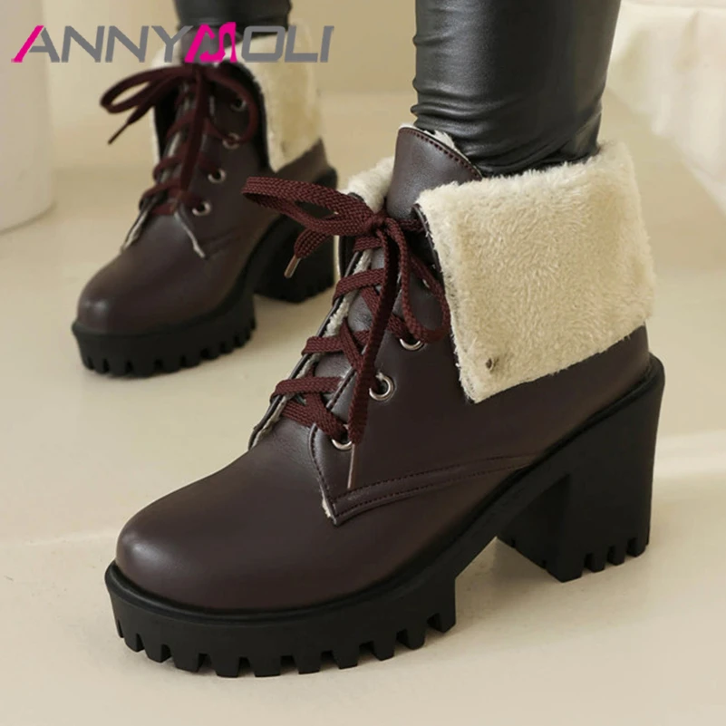 ANNYMOLI Women Ankle Short Boots Round Toe Platform Thick High Heels Lace-up Combat Boots Ladies Fashion Shoes Winter Black 43
ANNYMOLI Women Ankle Short Boots Round Toe Platform Thick High Heels Lace-up Combat Boots Ladies Fashion Shoes Winter Black 43