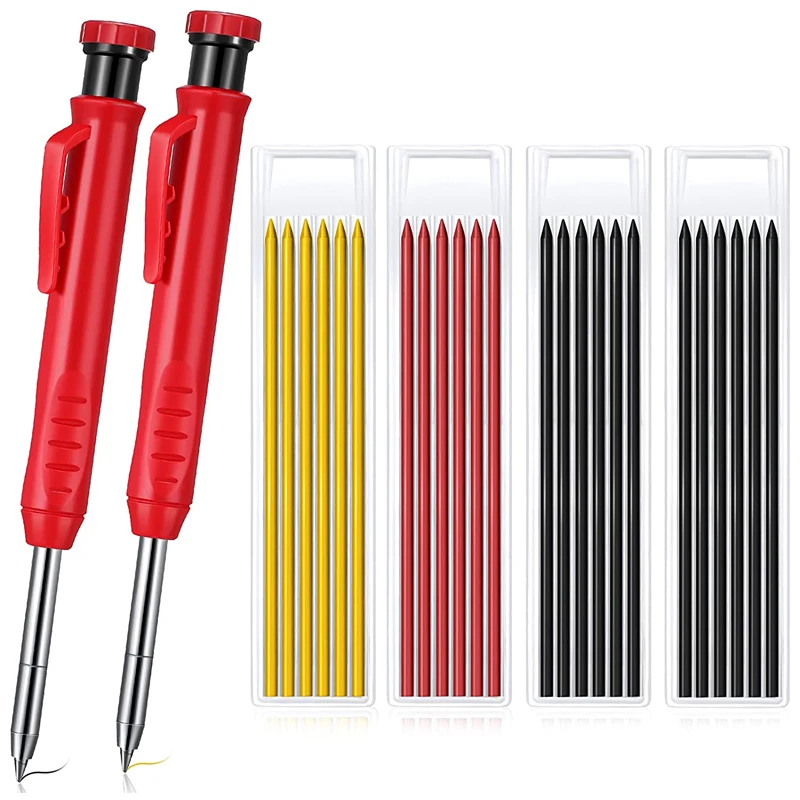 

Solid Carpenter Pencil Set with 7 Refill Leads, Built-in Sharpener, Deep Hole Mechanical Pencil Marker Marking Tool