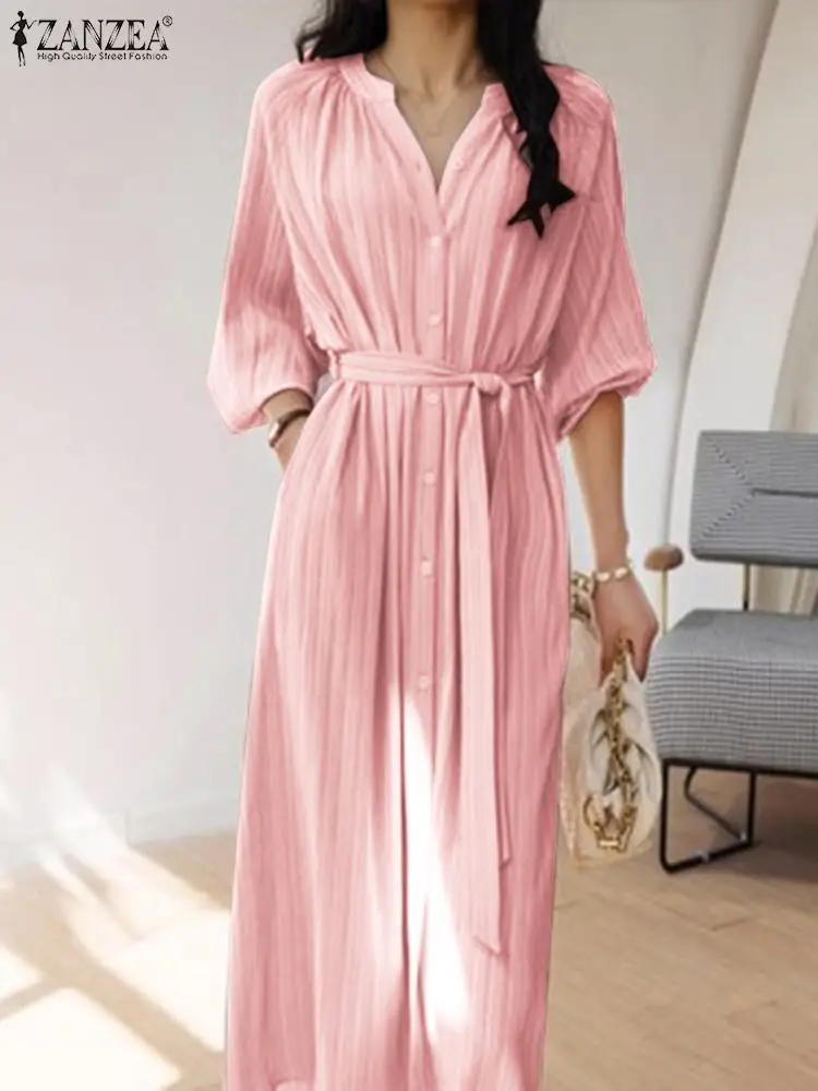 ZANZEA Fashion Pleat Elegant Buttons Midi Dress 2023 Autumn Casual Holiday Long Belted Dress Women Solid 3/4 Puff Sleeve Vestido
ZANZEA Fashion Pleat Elegant Buttons Midi Dress 2023 Autumn Casual Holiday Long Belted Dress Women Solid 3/4 Puff Sleeve Vestido