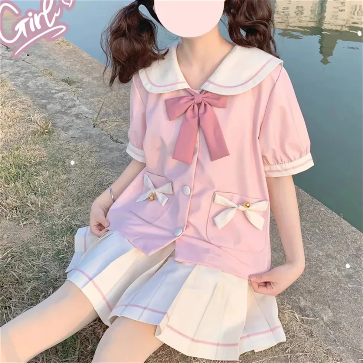 Japanese Sweet College Cosplay Lolita Jk Uniform Kawaii Girls Cute Pink Puff Sleeve Sailor Collar Small Bell Bowknot Skirt Suit
Japanese Sweet College Cosplay Lolita Jk Uniform Kawaii Girls Cute Pink Puff Sleeve Sailor Collar Small Bell Bowknot Skirt Suit