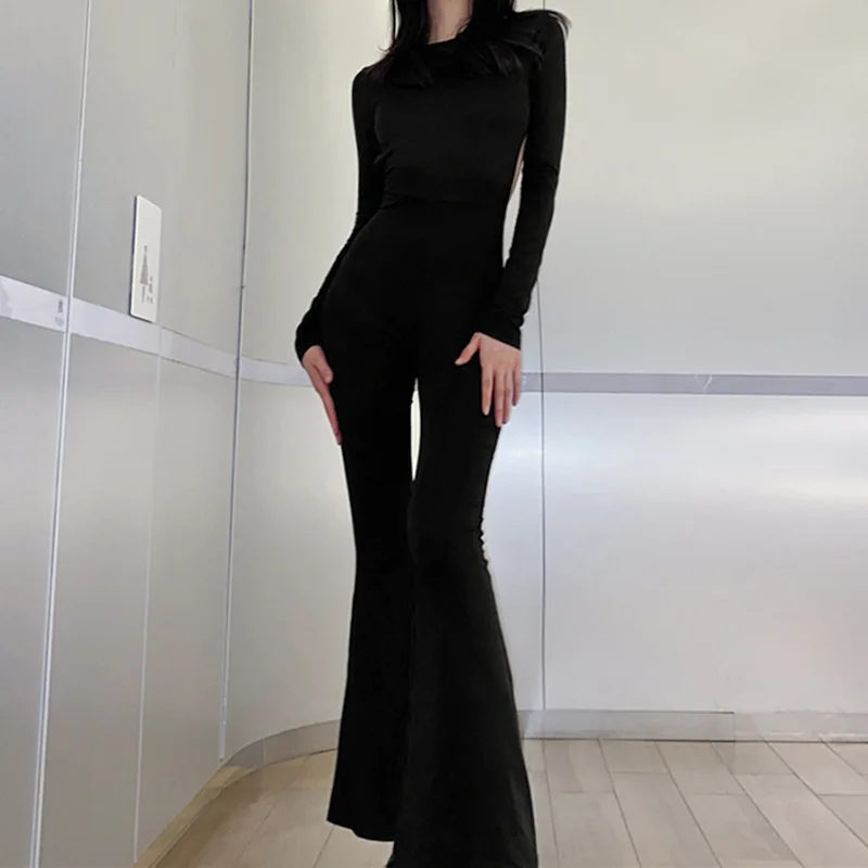 Women Flare Leg Jumpsuit Sexy Backless Fashion Long Sleeve Solid Color Bodycon Romper Pants Female Long Trousers Spring 2022 New
Women Flare Leg Jumpsuit Sexy Backless Fashion Long Sleeve Solid Color Bodycon Romper Pants Female Long Trousers Spring 2022 New