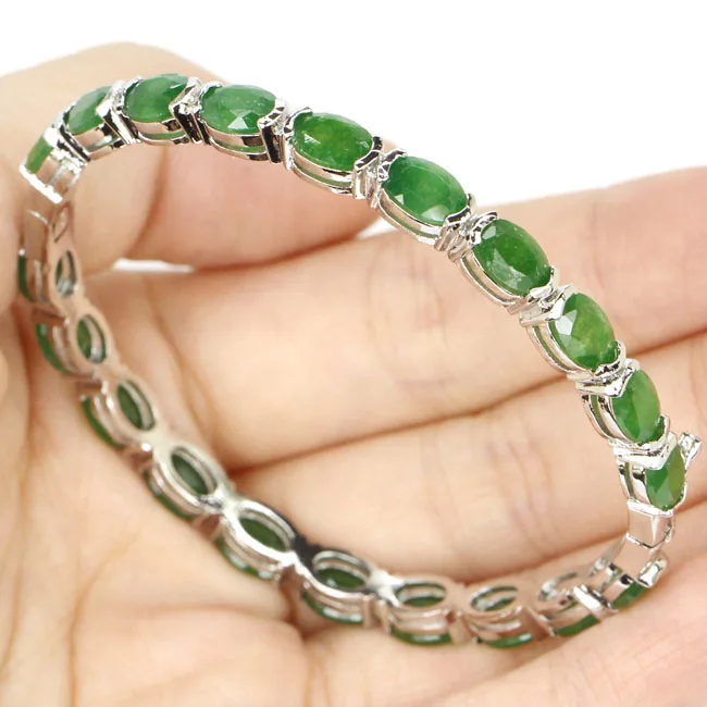 

18g 925 SOLID STERLING SILVER Bangle BRACELET Highly Recommend Real Green Emerald London Blue Topaz Women Wedding