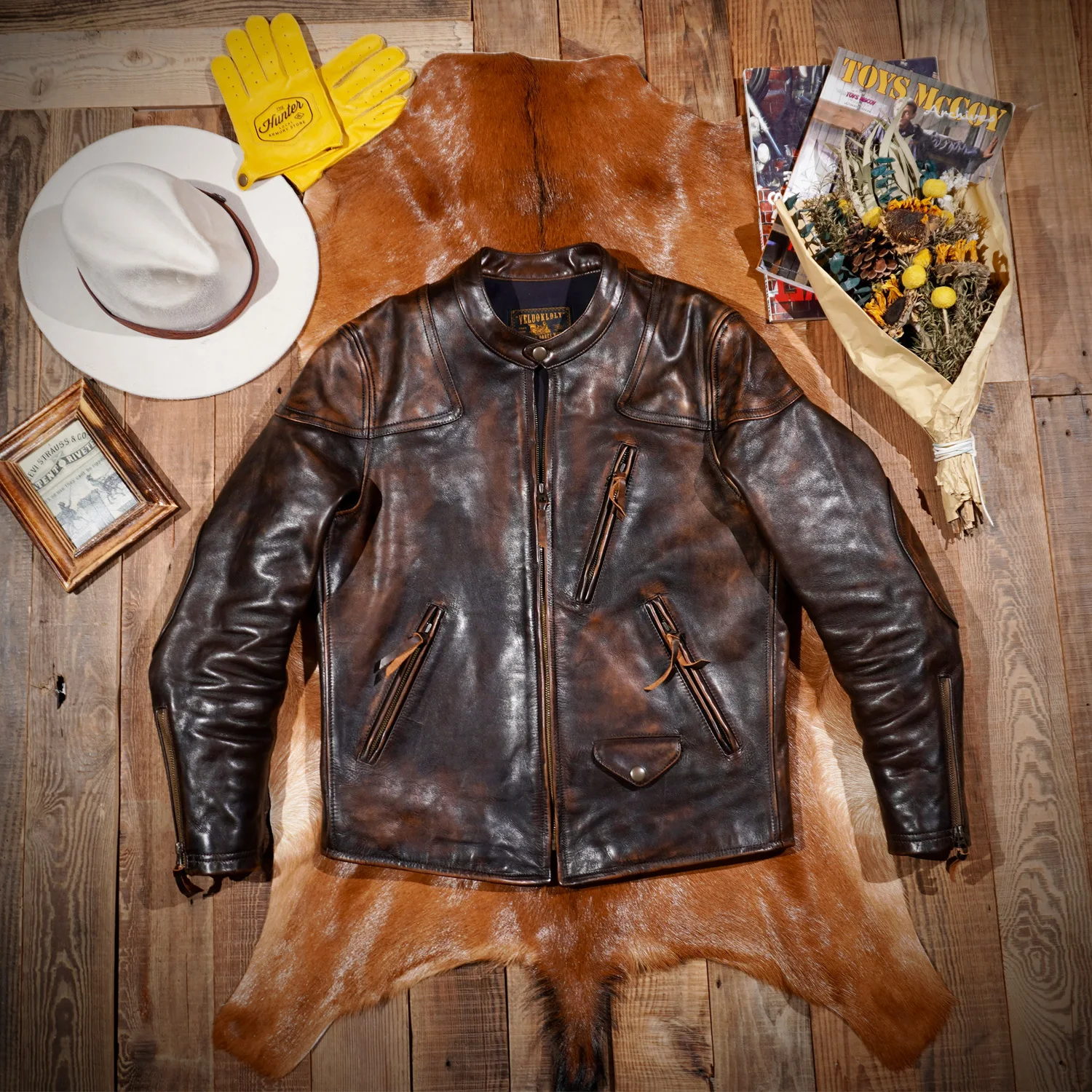 Tailor Brando American Vintage Mendoza Handmade Old Tea Core Cowhide Lapel Men's Slim Biker Jacket
Tailor Brando American Vintage Mendoza Handmade Old Tea Core Cowhide Lapel Men's Slim Biker Jacket