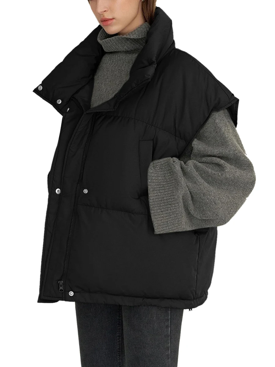 

Women Oversized Puffer Vest Sleeveless Stand Collar Zip Up Drawstring Quilted Waistcoat Winter Puffy Jacket Coat