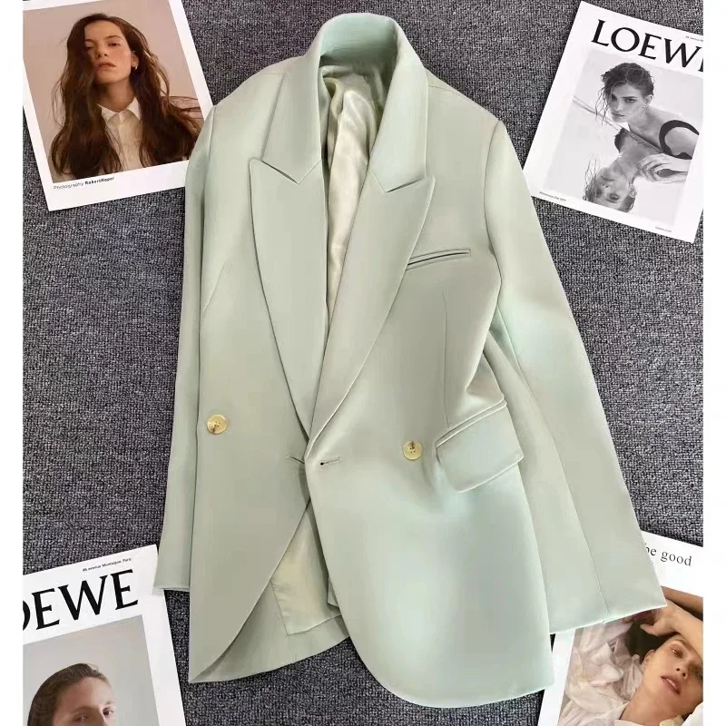 

UNXX Spring Autumn Vintage Casual Short Long Sleeve Blazer Suit Coats Commuting Solid Color Loose Single Button Blazers Woman