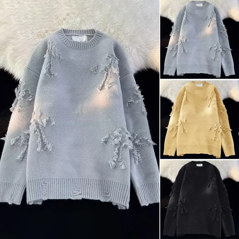 Loose Fit Sweater Stylish Men's Hop Streetwear Sweater Ripped Knitted Loose Pullover with Elastic Soft Warmth for Fall/winter
Loose Fit Sweater Stylish Men's Hop Streetwear Sweater Ripped Knitted Loose Pullover with Elastic Soft Warmth for Fall/winter