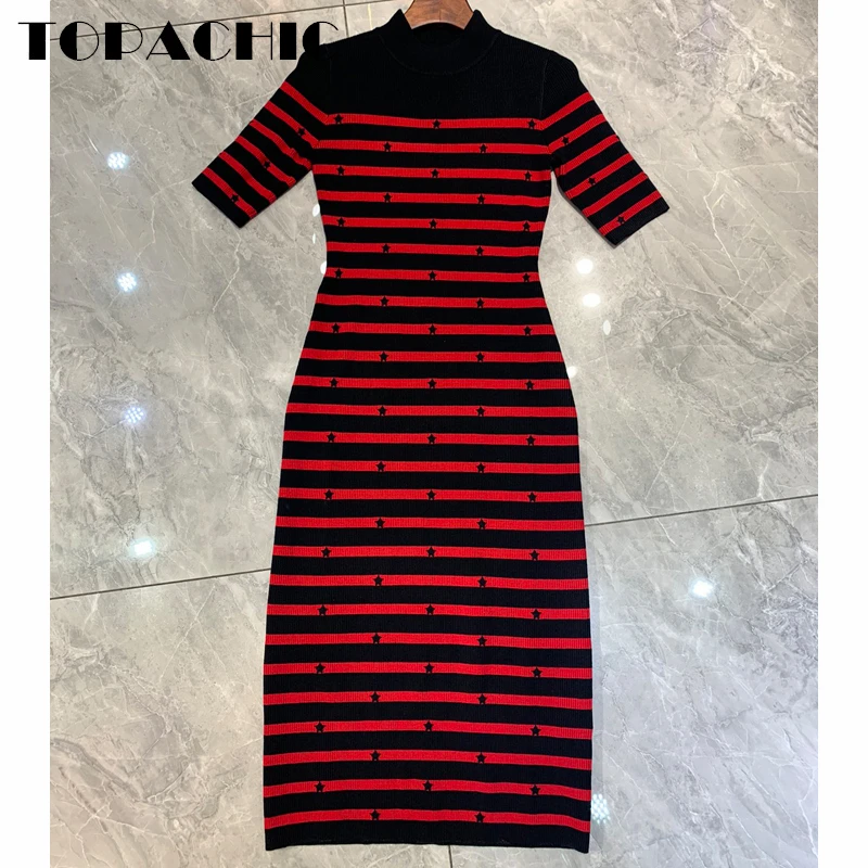 10.21 TOPACHIC Women's Elegant Temperament Slim Collect Waist Short Sleeve Star Striped Stretch Knitted Dress
10.21 TOPACHIC Women's Elegant Temperament Slim Collect Waist Short Sleeve Star Striped Stretch Knitted Dress