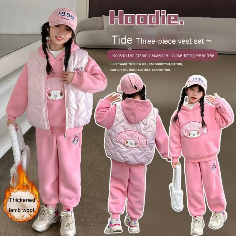Kawaii Kids Winter Thicken Leisure Set Anime My Melody Cartoon Hooded Sweatshirt Sweatpants Set Fashion Versatile Vest Girl Gift
Kawaii Kids Winter Thicken Leisure Set Anime My Melody Cartoon Hooded Sweatshirt Sweatpants Set Fashion Versatile Vest Girl Gift