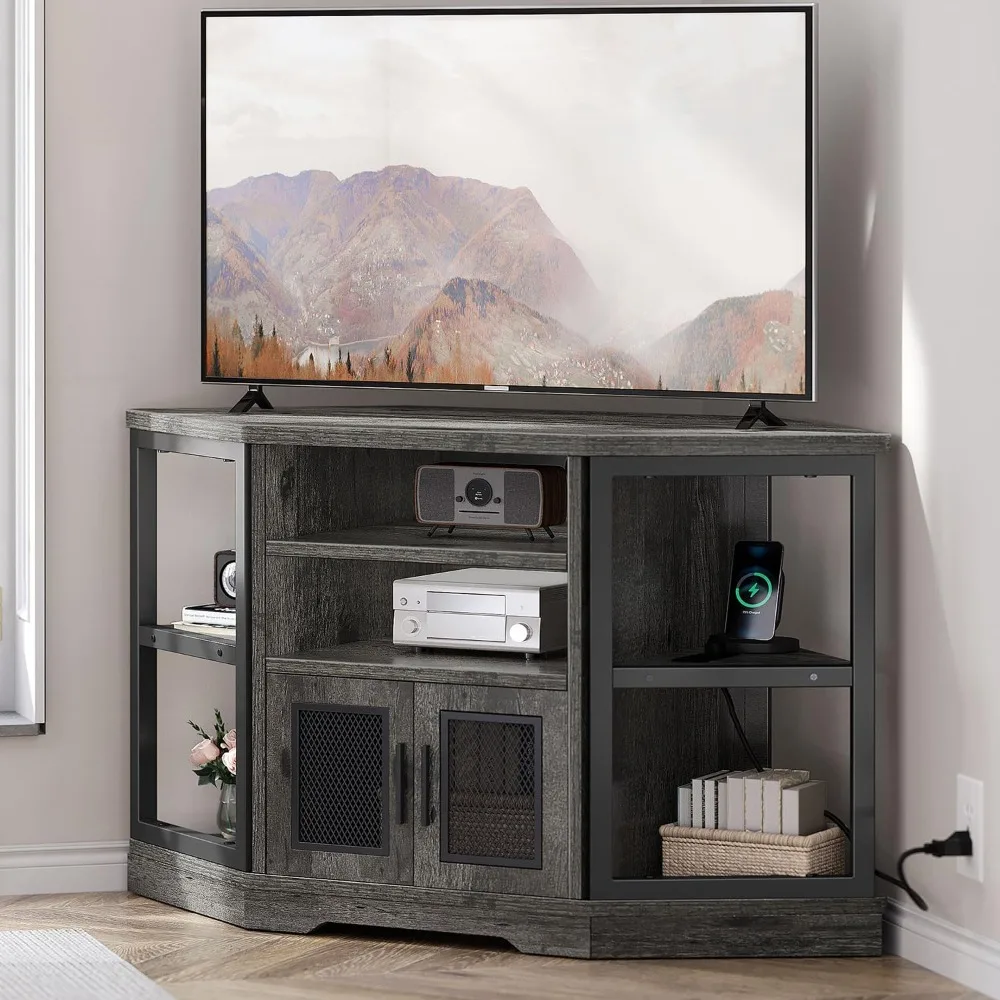 

Угловая ТВ-подставка для телевизоров до 55 дюймов с розеткой питания, деревянная ТВ-медиа-приставка с оформлением памяти