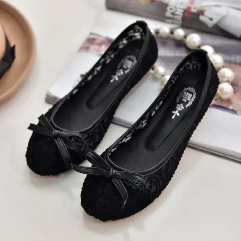 

2024 New Women Flats Shoes Ballet Flats Fashion Bow-Knot Women Shoes Slip On Cut Outs Flat Sweet Hollow Summer Female Shoes