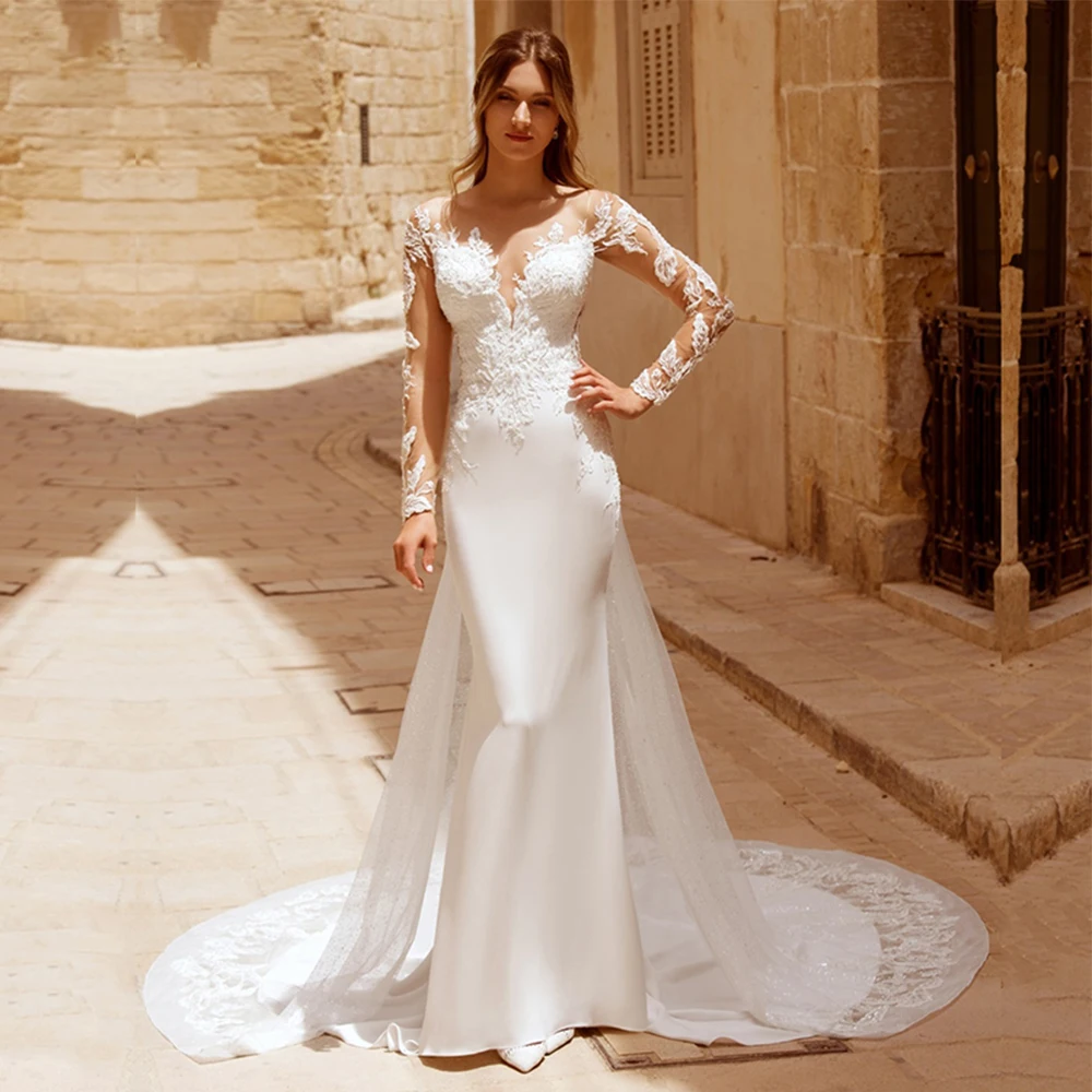 Glitter Wedding Dresses Boho Women's Formal Mermaid V-Neck Lace Long Sleeves Stretchy Chiffon White Bridal Gowns Robe De Mariée
Glitter Wedding Dresses Boho Women's Formal Mermaid V-Neck Lace Long Sleeves Stretchy Chiffon White Bridal Gowns Robe De Mariée