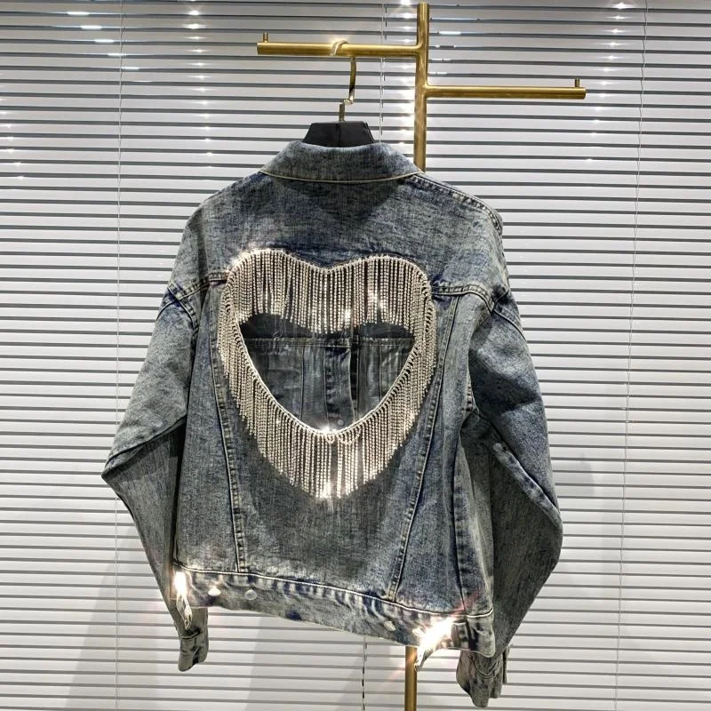 Luxury Woman Spring Heart Shape Hollow Out Rhinestone Tassels Beading Cowboy Denim Jacket Diamonds Jeans Coat Crystal Streetwear
Luxury Woman Spring Heart Shape Hollow Out Rhinestone Tassels Beading Cowboy Denim Jacket Diamonds Jeans Coat Crystal Streetwear
