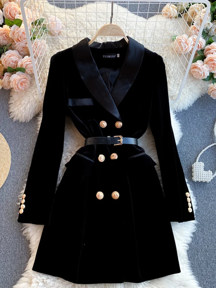 2023 Autumn Winter Black Velvet Blazer Coat Women Long Sleeve Double Breasted Notched Suit Jacket Office Ladies Belted Outwear
2023 Autumn Winter Black Velvet Blazer Coat Women Long Sleeve Double Breasted Notched Suit Jacket Office Ladies Belted Outwear
