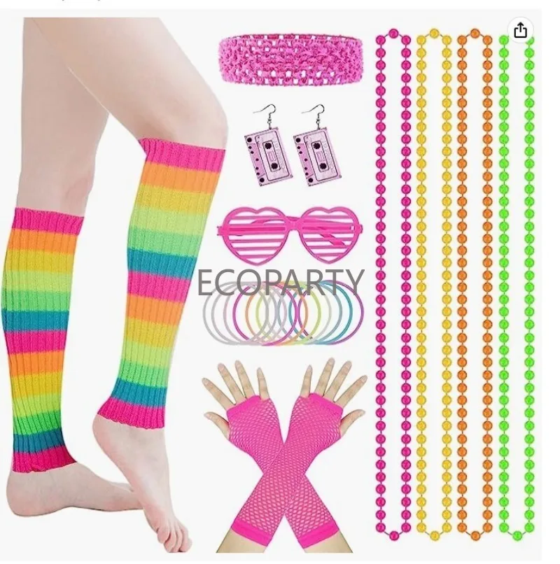 2023 New 1980s Set Rainbow Leg Set Fishing Net Gloves Vintage Tape Earrings Necklace Louver Glasses Seven Piece Set for Party
2023 New 1980s Set Rainbow Leg Set Fishing Net Gloves Vintage Tape Earrings Necklace Louver Glasses Seven Piece Set for Party