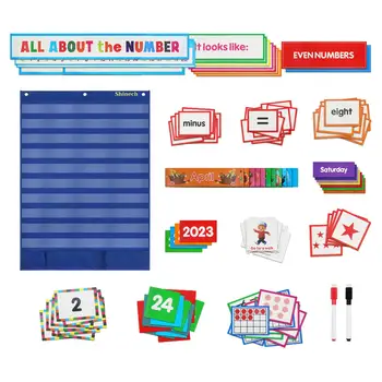 독서 포켓 차트 교육용 유치원 장난감 디지털 카드 번호 플래시 카드, 문법용 문구 스트립 알파벳 단어
