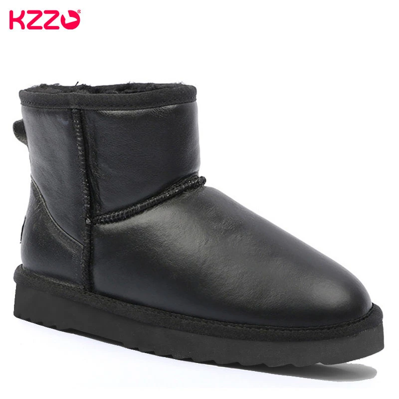 

KZZO Australian Classic Waterproof Ankle Men Snow Boots Genuine Leather Natural Wool Lined Winter Warm Non-slip Short Boots 2021