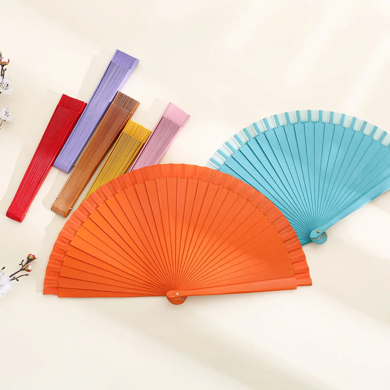 

Chinese Vintage Style Plain Surface Pure Wood Folding Fan Female Modern Simple Fan Props Classical Solid Color Women's Summer