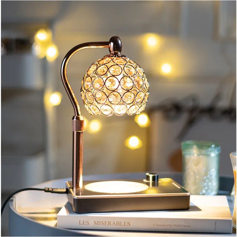 

Multifunctional Melting Candle Lamp Adjustable Aromatherapy Lamp Metal Crystal Diffuser Timer Switch Bedside Light