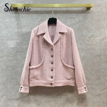 Silk Lining Winter Jackets for Women 2023 High Quality Luxury Designer Clothes korean Elegant Pink Woven Wool & Blends Coats