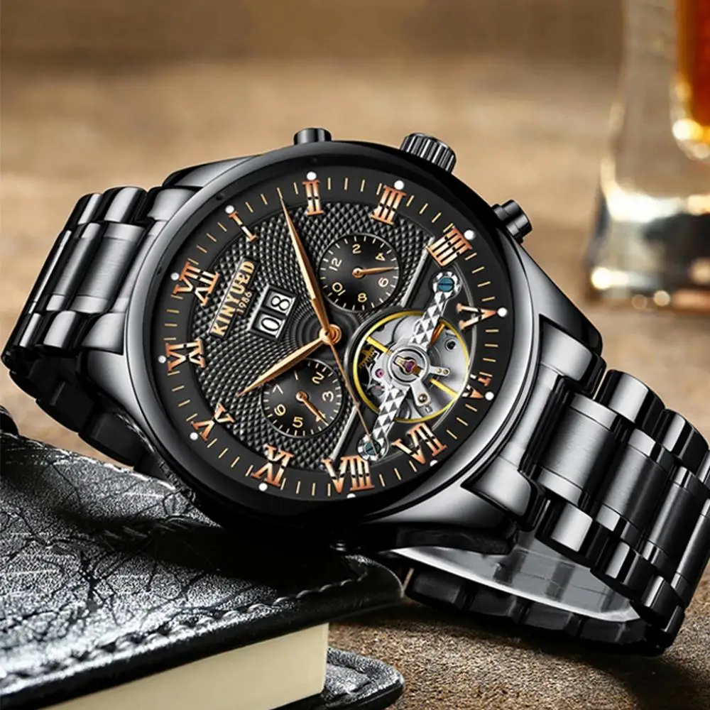 

Kinyued Men's Luxury Skeleton Watch Male Automatic Mechanical Wrist Watches Business Waterproof Hand Clock For Man Reloj Hombre