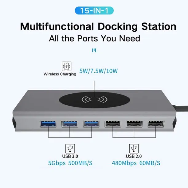USB HUB Dock Docking Station Type C To HDMI-Compatible 4K VGA 1080P Network support RJ45 PD Wireless Charging USB Splitter
USB HUB Dock Docking Station Type C To HDMI-Compatible 4K VGA 1080P Network support RJ45 PD Wireless Charging USB Splitter