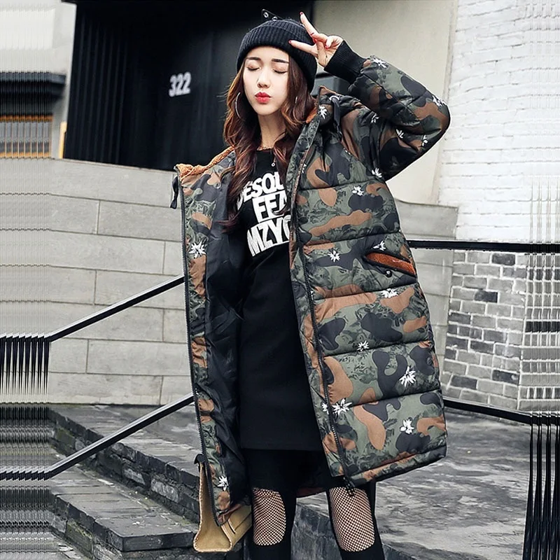 Women Mid-Length Camouflage Printing Down Cotton-padded Jacket 2023 Winter New Casual Thicken Warm Hooded Cotton Parkas Overcoat
Women Mid-Length Camouflage Printing Down Cotton-padded Jacket 2023 Winter New Casual Thicken Warm Hooded Cotton Parkas Overcoat