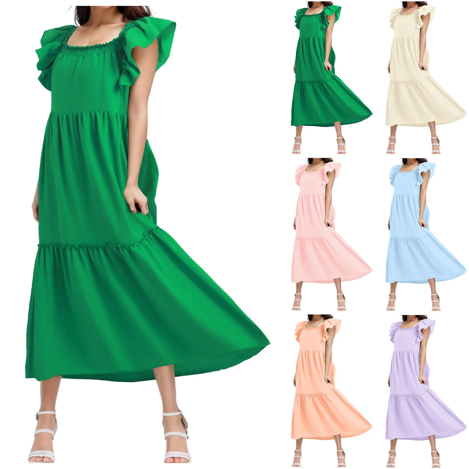 Женское весеннее квадратное платье с открытыми плечами, элегантное платье-мини с подолом и оборками, летние платья средней длины 
Женское весеннее квадратное платье с открытыми плечами, элегантное платье-мини с подолом и оборками, летние платья средней длины