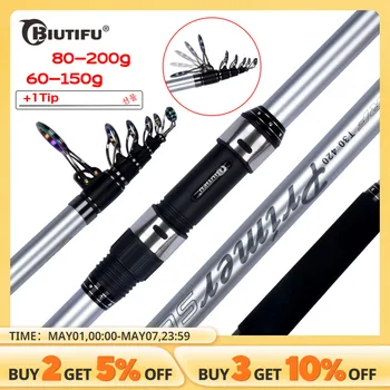 BIUTIFU 텔레스코픽 서핑 낚싯대, 3.9, 4.2, 4.5, 5.0, 5.3m, 30T 탄소 여행 스피닝 파워, 60-200g, 쓰로우 서프캐스팅 쇼어 폴 상품 이미지