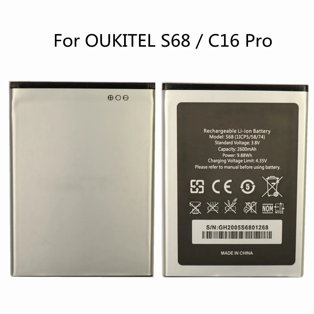 

High Quality OUKITEL S68 Replacement Battery For OUKITEL S68 / C16 Pro C16Pro 2600mAh Original Mobile Phone Battery Batteria