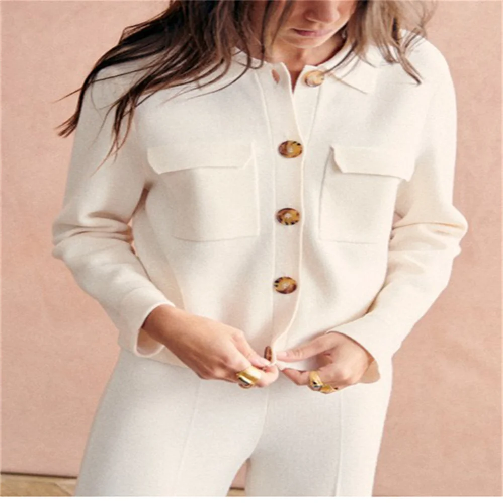 Women Knit Cardigan Solid Color Turn-down Collar Knitwear Top Single Breasted Simple Sweater with Double Pockets for Female 3 Mallzona S5dbe9b6e66e04fbaa93999b68f20feec6 Women Knit Cardigan Solid Color Turn-down Collar Knitwear Top Single Breasted Simple Sweater with Double Pockets for Female Mallzona