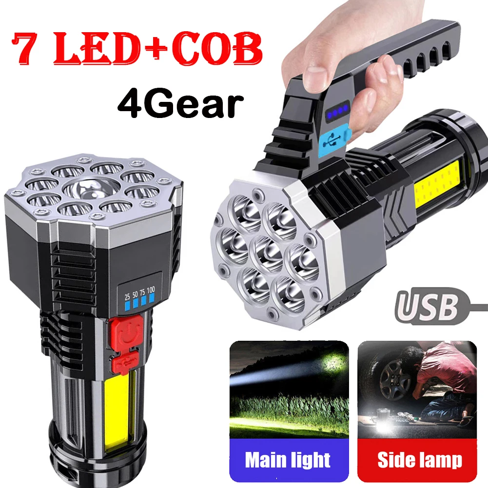 High Power LED Flashlight with COB Sidelight USB Rechargeable Torch Handheld Portable COB Flashlight Outdoor Powerful Lantern
High Power LED Flashlight with COB Sidelight USB Rechargeable Torch Handheld Portable COB Flashlight Outdoor Powerful Lantern