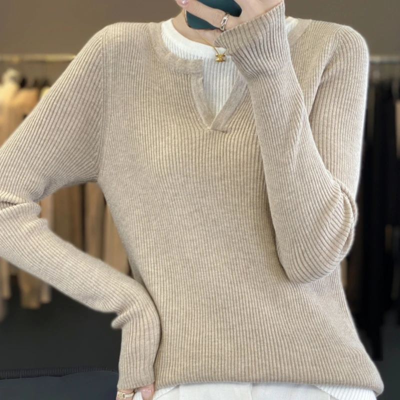 

Женский трикотажный свитер из 100%-ной шерсти, с круглым вырезом и длинным рукавом
