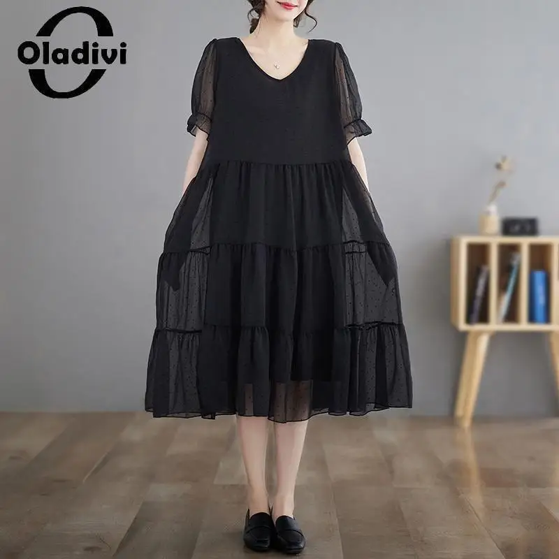 Oladivi Large Size Women Short Sleeve Midi Dress 2023 Summer New Casual Loose Dresses Ladies Oversized Clothing Tunic Robe 9120
Oladivi Large Size Women Short Sleeve Midi Dress 2023 Summer New Casual Loose Dresses Ladies Oversized Clothing Tunic Robe 9120
