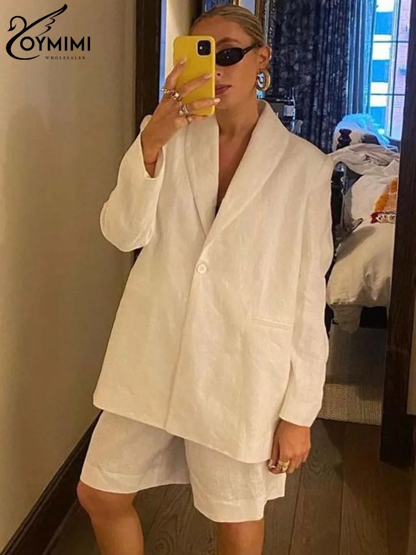 Oymimi Elegant White Cotton Two Piece Sets For Women Fashion Lapel Long Sleeve Single Button Shirts And Simple Shorts Female Set
Oymimi Elegant White Cotton Two Piece Sets For Women Fashion Lapel Long Sleeve Single Button Shirts And Simple Shorts Female Set