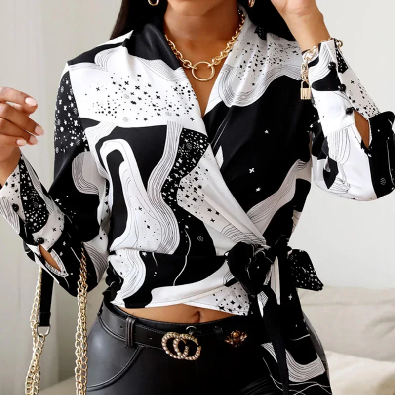 Ladies Women's Ladies Side Tie Temperament Cow Print Tie Front Wrap-around Top V-neck Long Sleeve Colorblock T-shirt 2024 New
Ladies Women's Ladies Side Tie Temperament Cow Print Tie Front Wrap-around Top V-neck Long Sleeve Colorblock T-shirt 2024 New