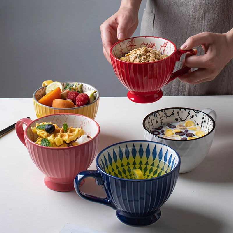 

Ceramic Mugs Coffee Cup Breakfast Cereal Cute Ceramic Cup Milk Household Large Capacity Oatmeal Mug Drinkware Home Decor
