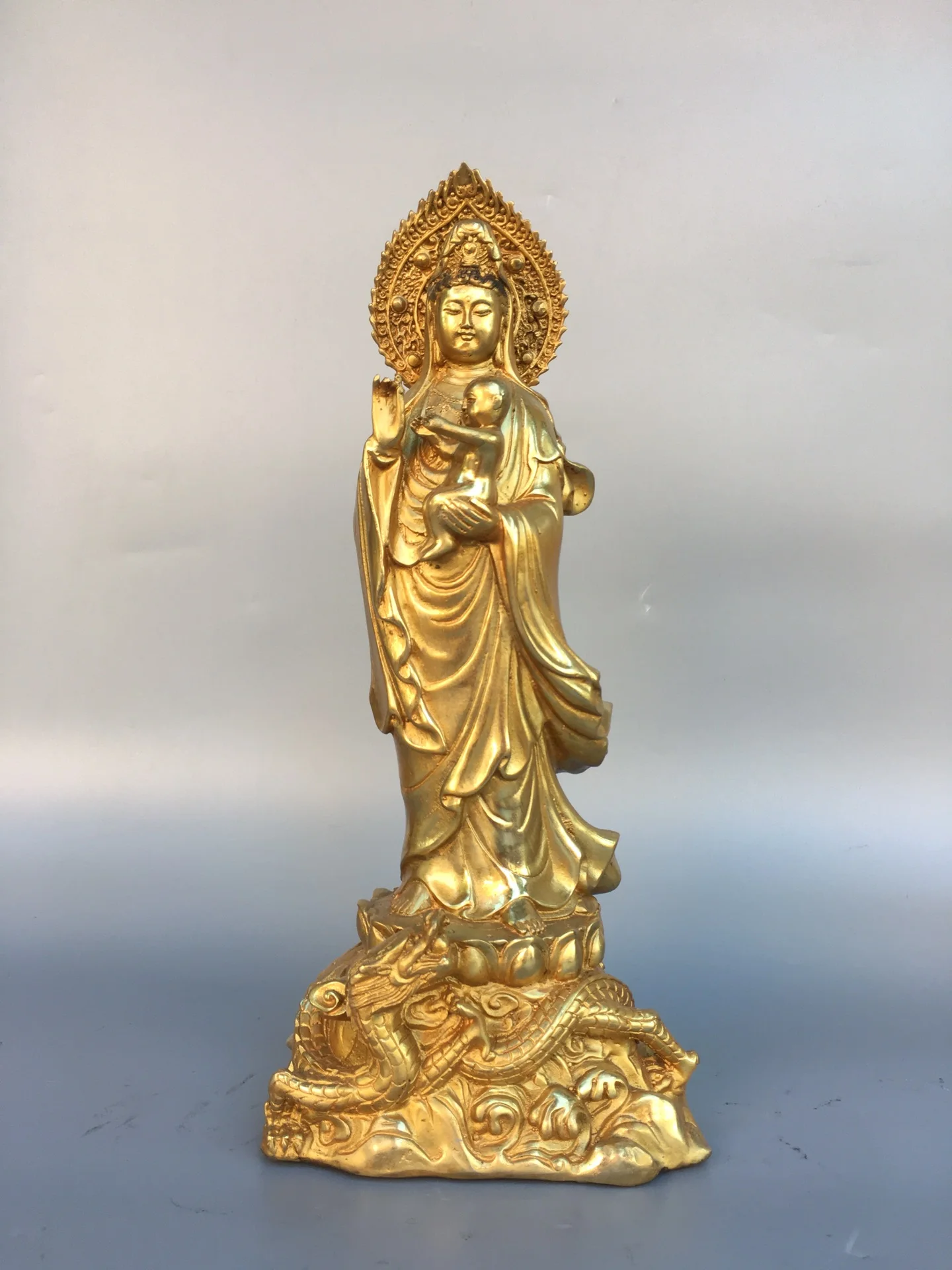 12"Tibetan Temple Collection Old Bronze gilding Cinnabar Sending child Guanyin Bodhisattva Buddha Worship Hall Town house
12"Tibetan Temple Collection Old Bronze gilding Cinnabar Sending child Guanyin Bodhisattva Buddha Worship Hall Town house