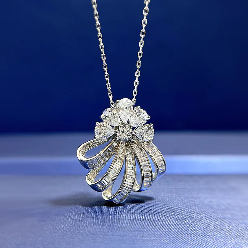

S925 Silver Diamond Pendant Feminine Style 3D Flower Advanced Design Sense Small Necklace