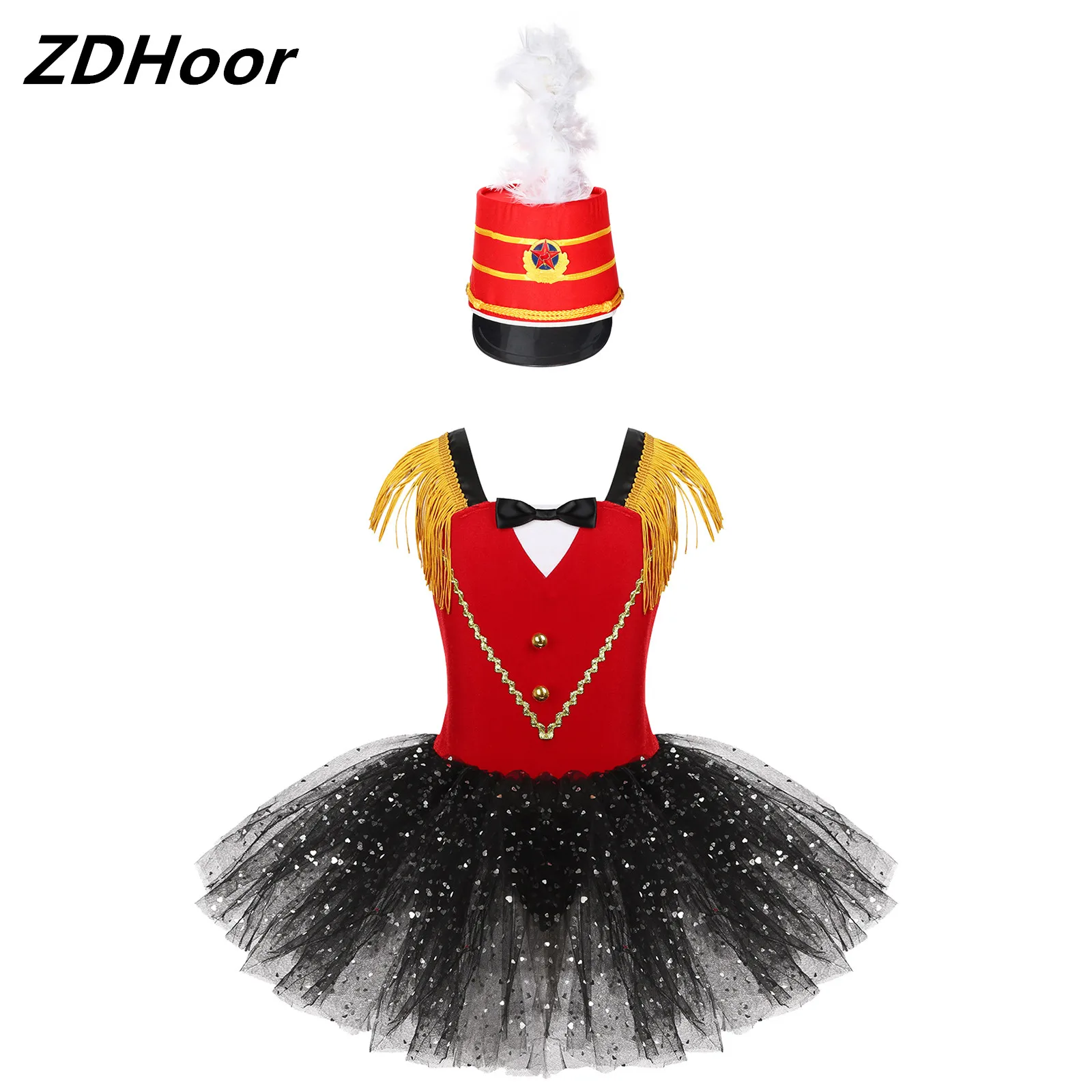 Kids Girls Flag Raiser Honour Guard Set Tassel Shoulder Straps Bow Tutu Leotard Dress with Feather Hat for Halloween Cosplay
Kids Girls Flag Raiser Honour Guard Set Tassel Shoulder Straps Bow Tutu Leotard Dress with Feather Hat for Halloween Cosplay
