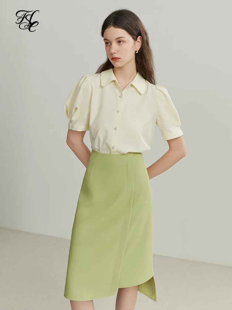 

FSLE Office Lady Simple Women's Skirts Commute Casual Versatile Asymmetric A-Line Elegant Design Sense Female Bottoms Summer