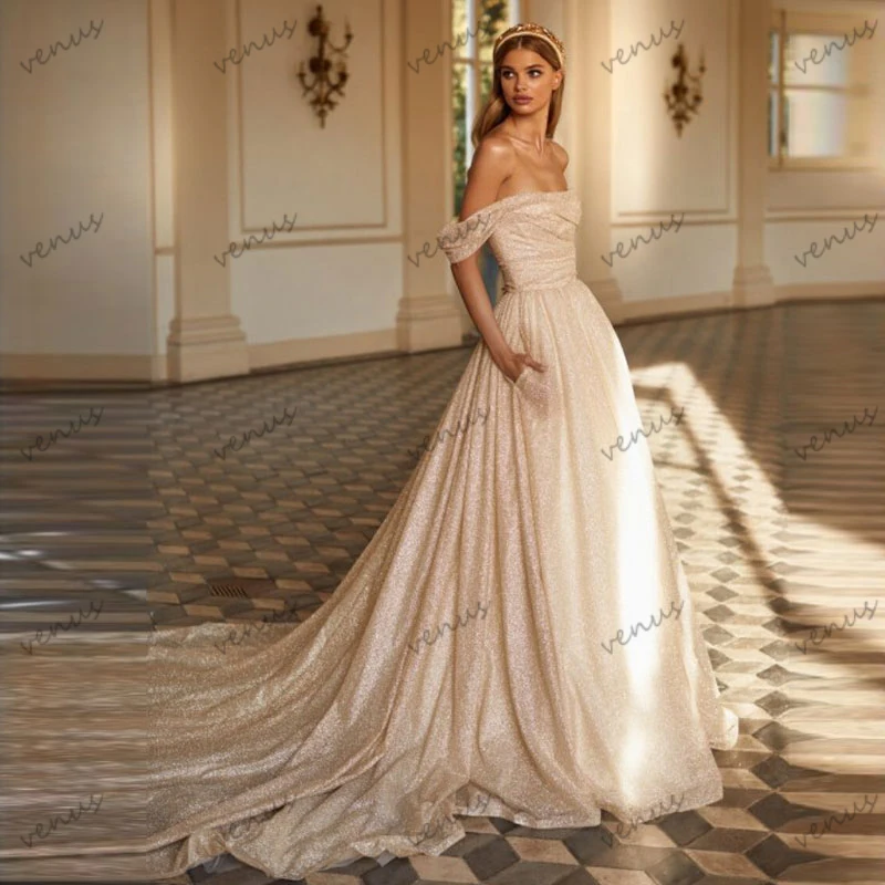 Glitter Wedding Dresses A-Line Voile Tiered Bridal Gowns Off The Shoulder Robes For Formal Party Elegant Vestidos De Novia 2024 
Glitter Wedding Dresses A-Line Voile Tiered Bridal Gowns Off The Shoulder Robes For Formal Party Elegant Vestidos De Novia 2024