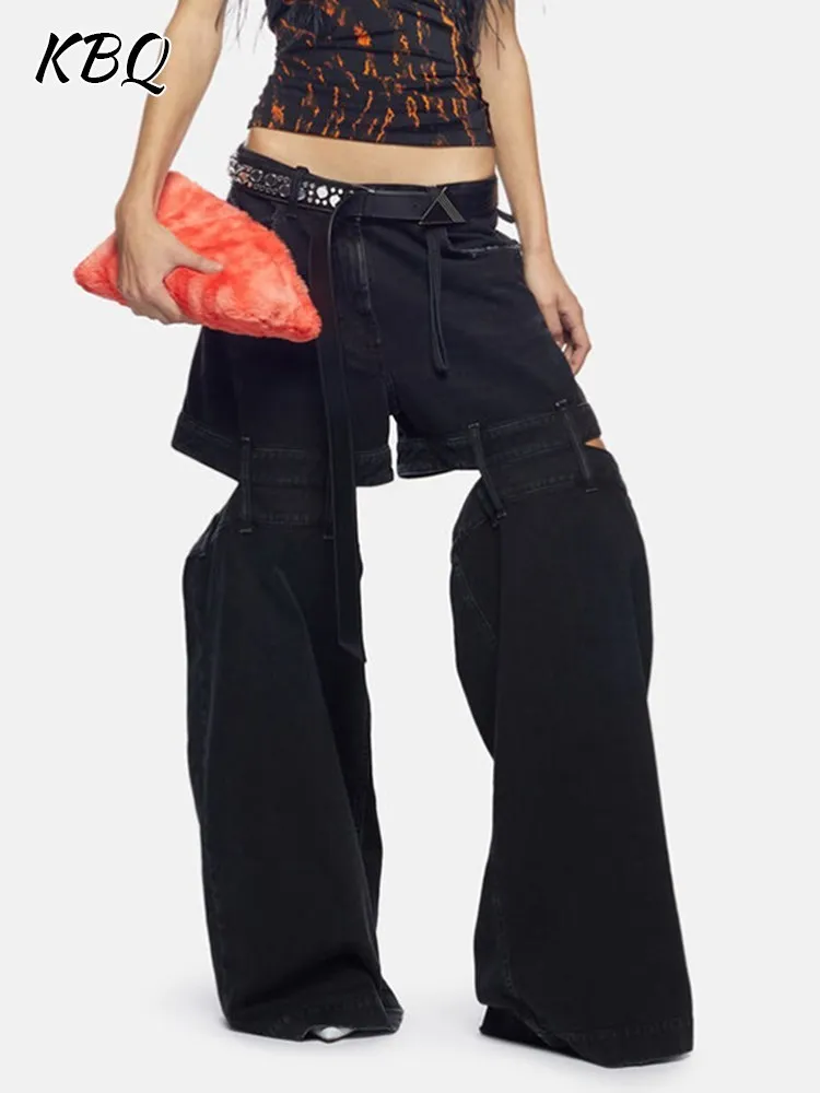KBQ Hollow Out Straight Denim Pants For Women High Waist Patchwork Pockets Loose Streetwear Wide Leg Jeans Female Fashion Style
KBQ Hollow Out Straight Denim Pants For Women High Waist Patchwork Pockets Loose Streetwear Wide Leg Jeans Female Fashion Style