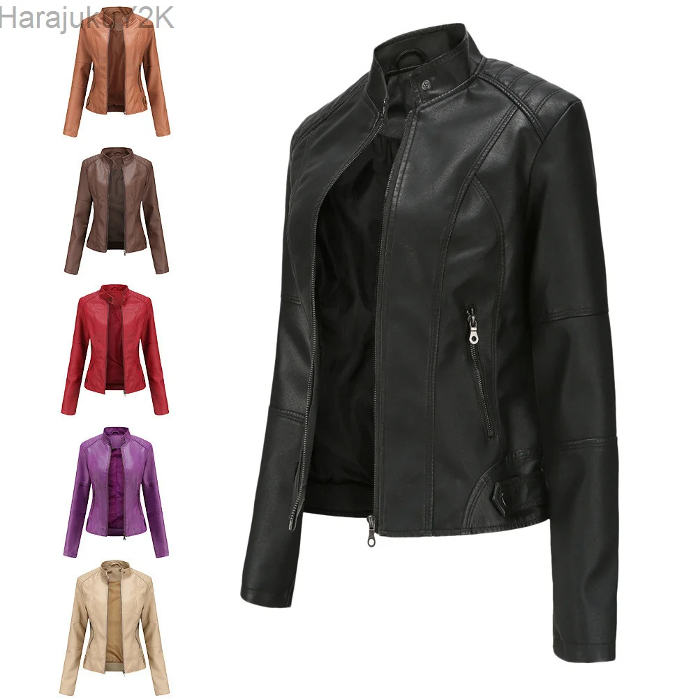 2022 Women Leather Jacket Autumn Thin Ladies Motorcycle Jacket PU Leather Jacket Stand Collar Female Black Faux Leather Outwear
2022 Women Leather Jacket Autumn Thin Ladies Motorcycle Jacket PU Leather Jacket Stand Collar Female Black Faux Leather Outwear