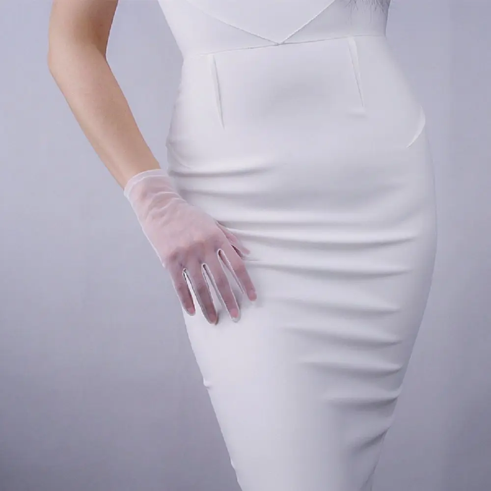 

Модные женские прозрачные Свадебные ультратонкие сетчатые короткие перчатки из искусственного шелка