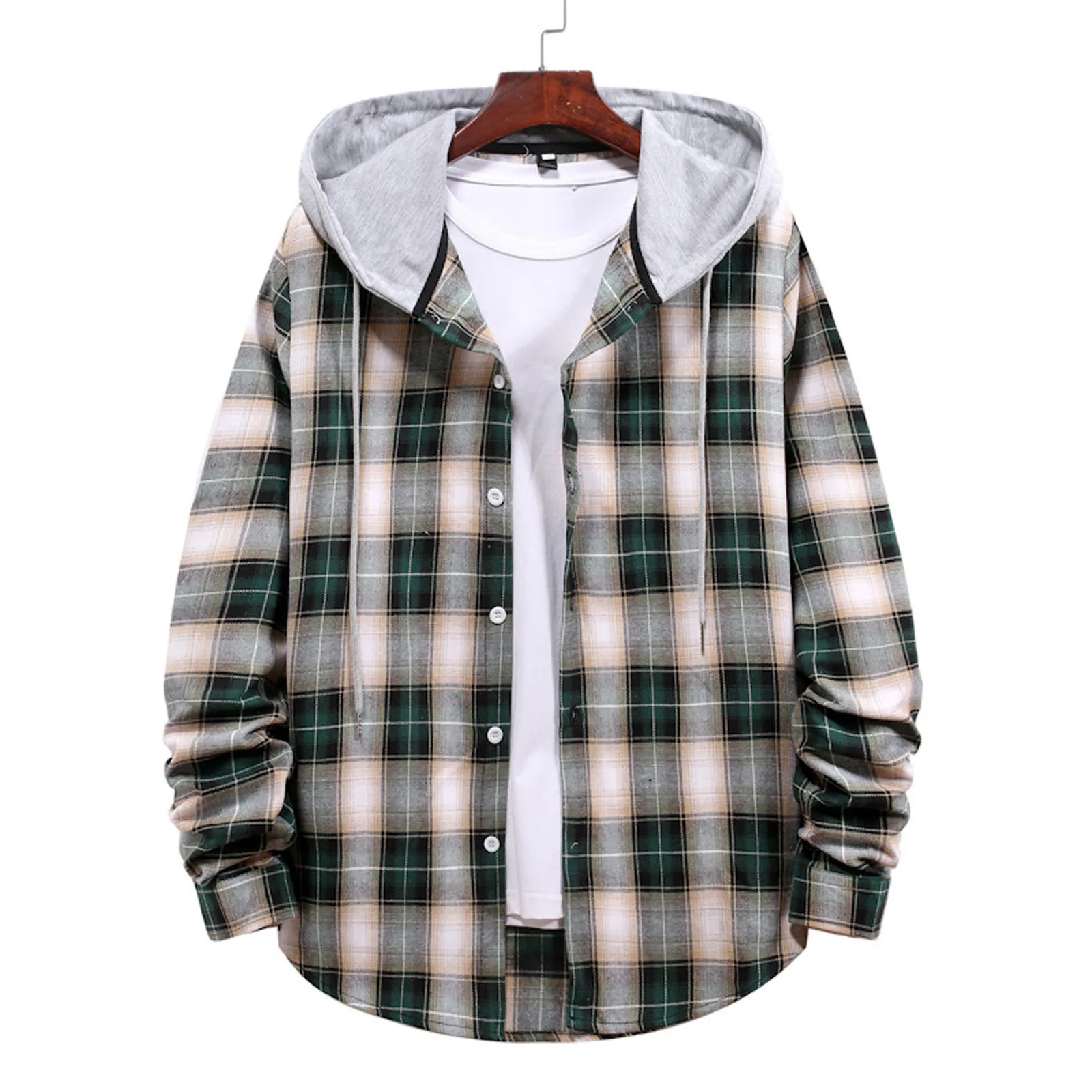 

Men'S Shirt Workwear Checked Shirts Coat Baggy Blouses Casual Long Sleeve Tops Summer Spring Lapel Neck All Match Camisas