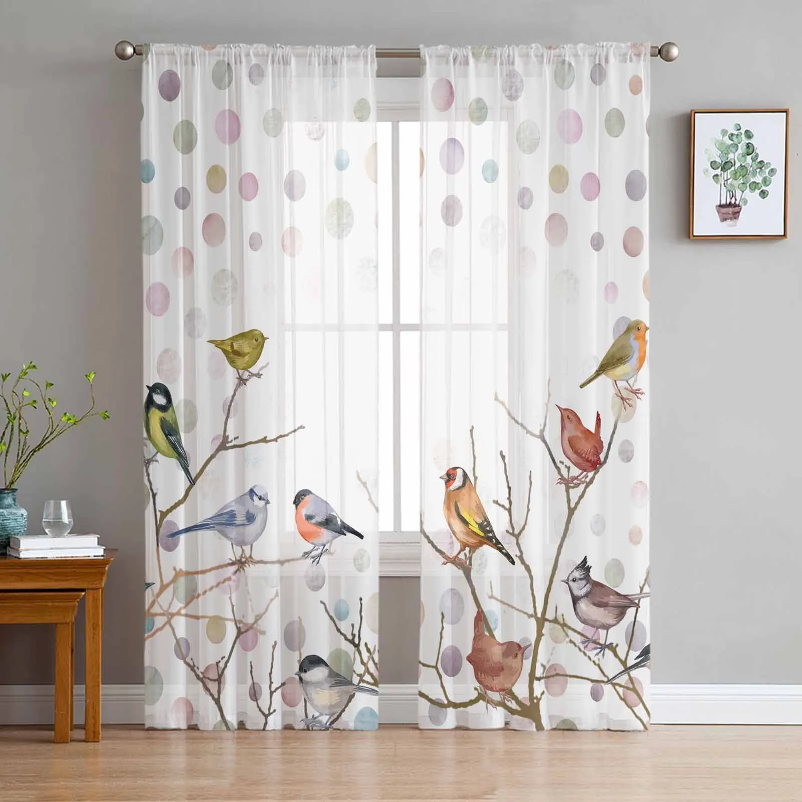 

Watercolor Bird Branch Dot Gradient Voile Sheer Curtains Living Room Window Tulle Curtain Kitchen Bedroom Drapes Home Decor